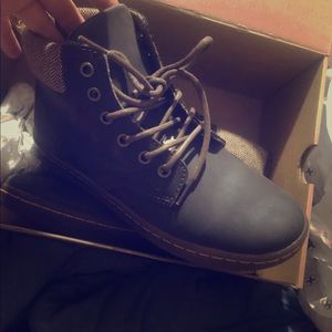 Brown Dr. Martens boot ankle woven top womens